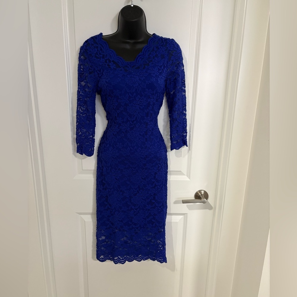Chic Royal Blue Lace Asymmetrical Dress - Picture 4 of 4